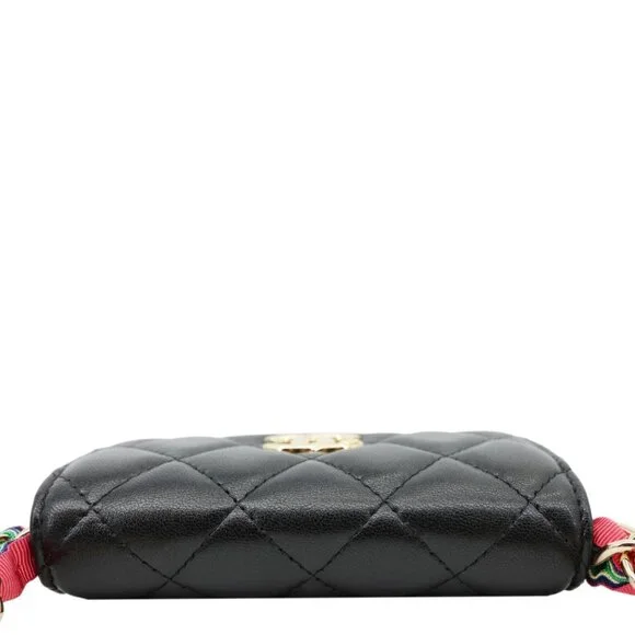 Chanel Ribbon Flap Shiny Lambskin Quilted Leather Belt Bag Black - Picture 5 of 13